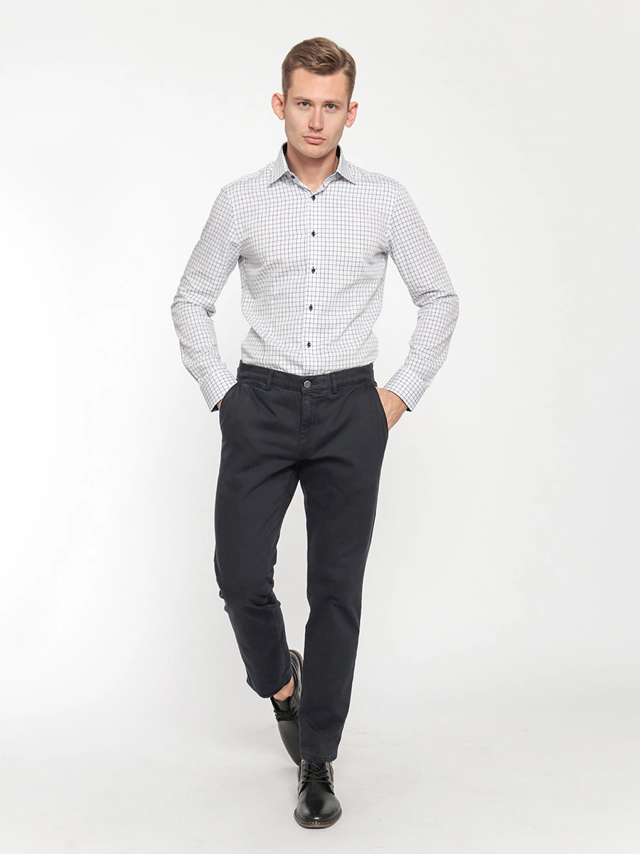 Белая рубашка в синюю клетку Slim fit
